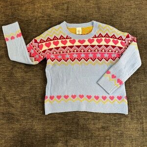 Girls Light Blue Heart Pattern Crewneck Sweater